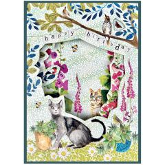 Foldout, Birthday, cats and birds - 5x7