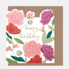 Die cut, happy birthday, peonies - 5x5