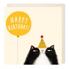 Birthday, Cat, yellow balloon - 6x6