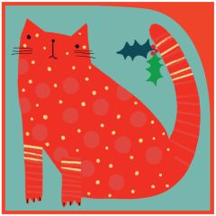 Spotty cat with holly - 5.5X5.5
