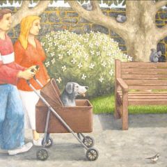 Old Dog in Stroller - 6x6