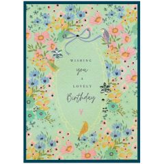 Lovely birthday, birds and flowers - 4.5x6.5
