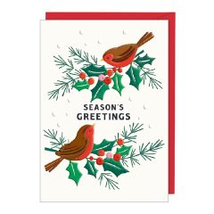 Seasons greetings, robin and holly - 5x7