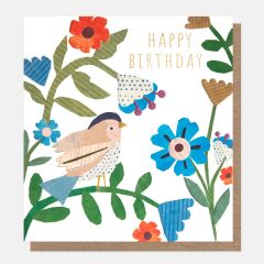 Happy Birthday, bird and flower - 5x5