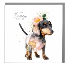 Birthday, sausage dog - 6x6