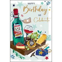 Happy Birthday, wine and cheese - 5.5x7.5