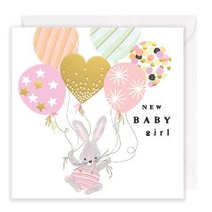 Baby girl, bunny and balloons - 6x6
