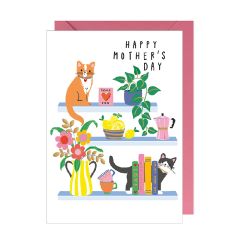 Happy Mothers day, cats on shelf - 5x7