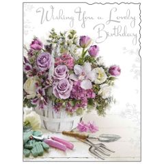 Birthday wishes, flower basket - 5.5x7.5
