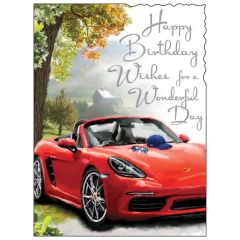 Birthday wishes, sports car - 5.5x7.5