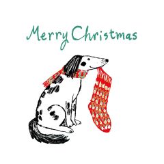 Dog with Christmas stocking - 6x6